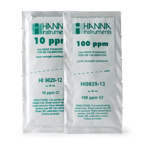 HI9829-12/13 Sobres con solución de calibración de 10 ppm y 100 ppm de cloruro para el HI9829 (10 x 25 mL de cada uno)